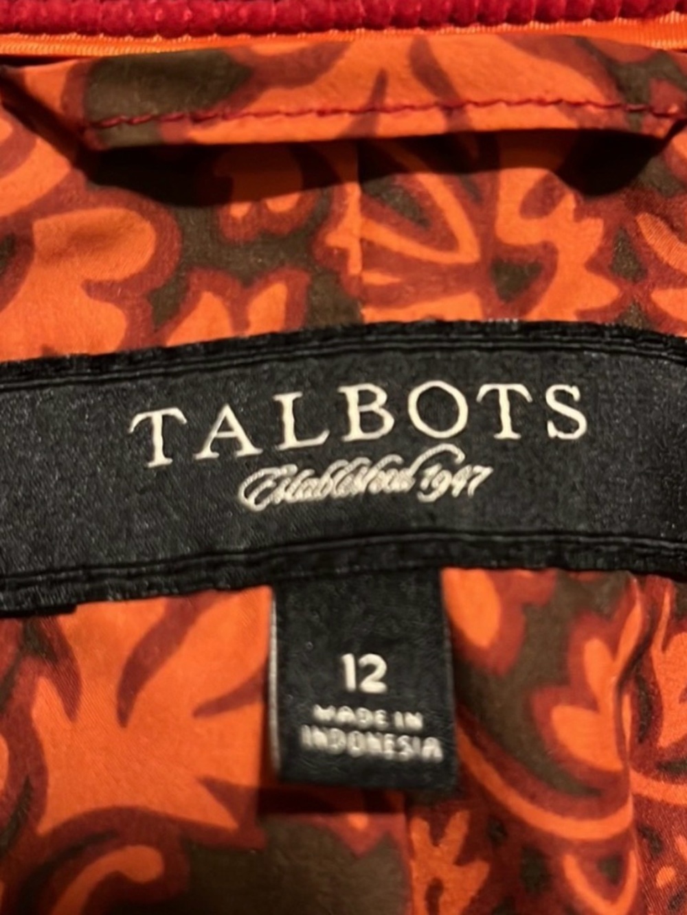 Talbots Deep Red Corduroy Button Jacket with Pockets - Picture 2 of 5